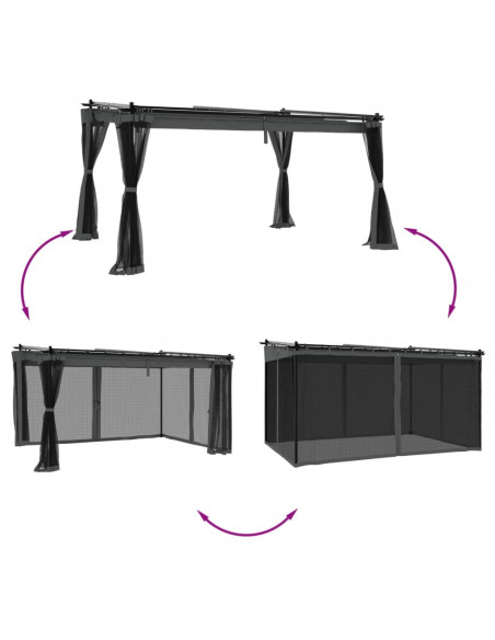 Gazebo con Pareti in Rete Antracite 4x3 m in Acciaio