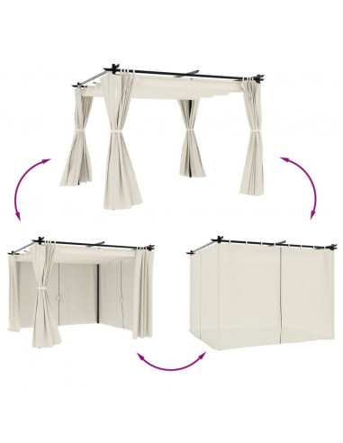 Gazebo con Tende Crema 3x3 m in Acciaio