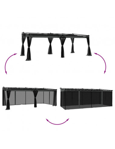 Gazebo con Pareti in Rete Antracite 6x3 m in Acciaio