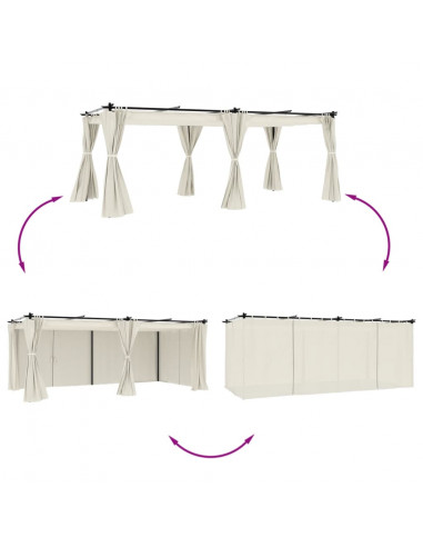 Gazebo con Tende Crema 6x3 m in Acciaio