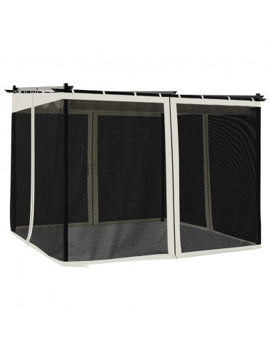 Gazebo con Pareti in Rete Crema 3x3 m in Acciaio