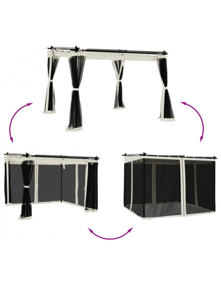 Gazebo con Pareti in Rete Crema 3x3 m in Acciaio