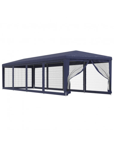 Tenda per Feste con 10 Pareti Laterali in Rete Blu 3x12 m HDPE
