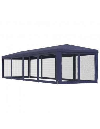 Tenda per Feste con 10 Pareti Laterali in Rete Blu 3x12 m HDPE