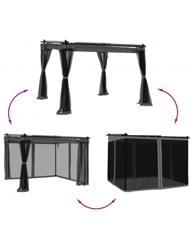 Gazebo con Pareti in Rete Antracite 3x3 m in Acciaio