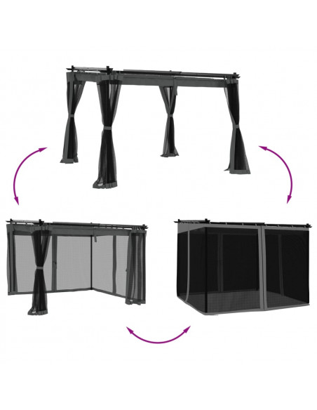 Gazebo con Pareti in Rete Antracite 3x3 m in Acciaio