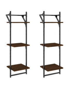 Mensole Muro con Aste 3 Livelli 2pz Rovere Marrone 30x25x100cm 2