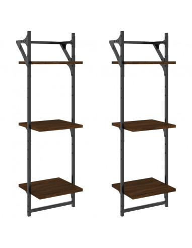 Mensole Muro con Aste 3 Livelli 2pz Rovere Marrone 30x25x100cm