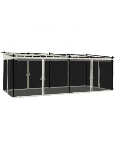 Gazebo con Pareti in Rete Crema 6x3 m in Acciaio