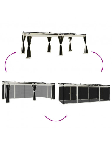 Gazebo con Pareti in Rete Crema 6x3 m in Acciaio