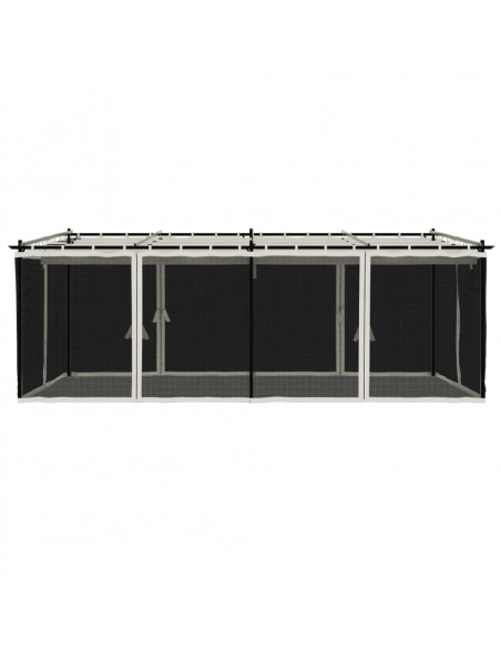 Gazebo con Pareti in Rete Crema 6x3 m in Acciaio
