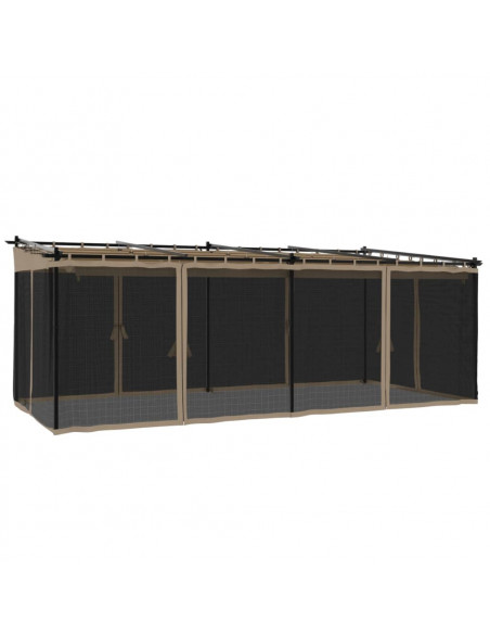 Gazebo con Pareti in Rete Tortora 6x3 m in Acciaio