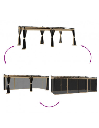 Gazebo con Pareti in Rete Tortora 6x3 m in Acciaio