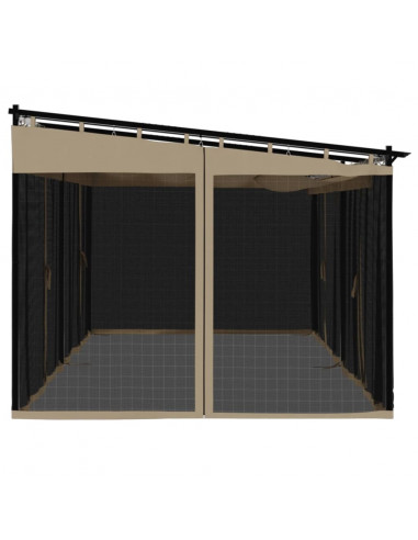 Gazebo con Pareti in Rete Tortora 6x3 m in Acciaio