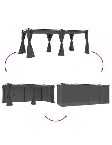 Gazebo con Tende Antracite 6x3 m in Acciaio