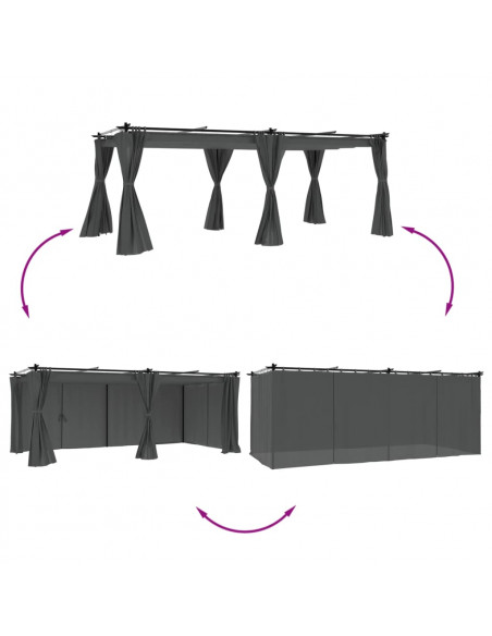 Gazebo con Tende Antracite 6x3 m in Acciaio