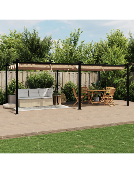Gazebo da Giardino con Tetto Retrattile Tortora 3x6 m Alluminio