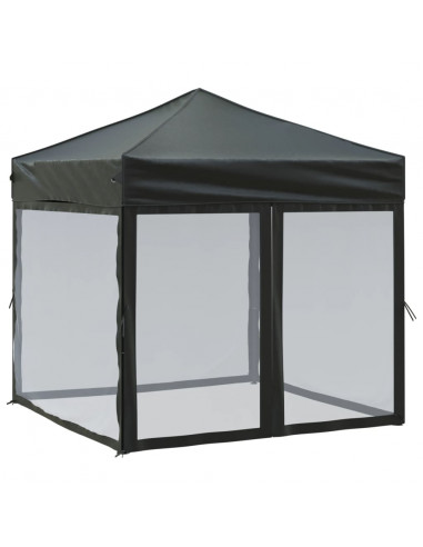Tenda per Feste Pieghevole con Pareti Laterali Nero 2x2 m