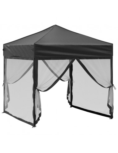 Tenda per Feste Pieghevole con Pareti Laterali Nero 2x2 m