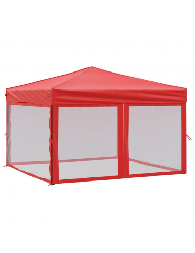 Tenda per Feste Pieghevole con Pareti Laterali Rosso 3x3 m