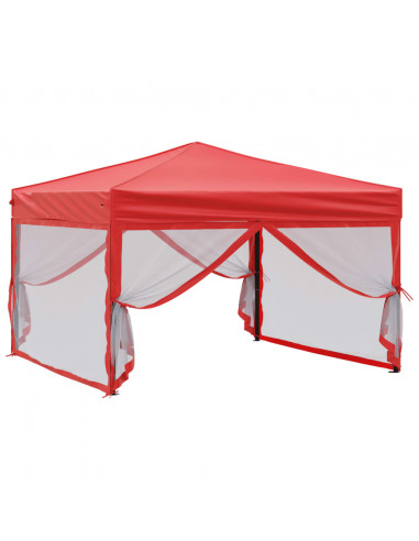Tenda per Feste Pieghevole con Pareti Laterali Rosso 3x3 m