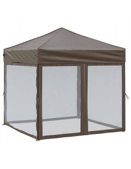 Tenda per Feste Pieghevole con Pareti Laterali Tortora 2x2 m