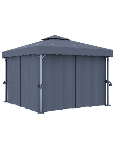 Gazebo con Tende 3x3 cm Antracite Alluminio