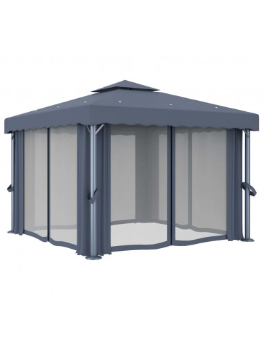 Gazebo con Tende 3x3 cm Antracite Alluminio