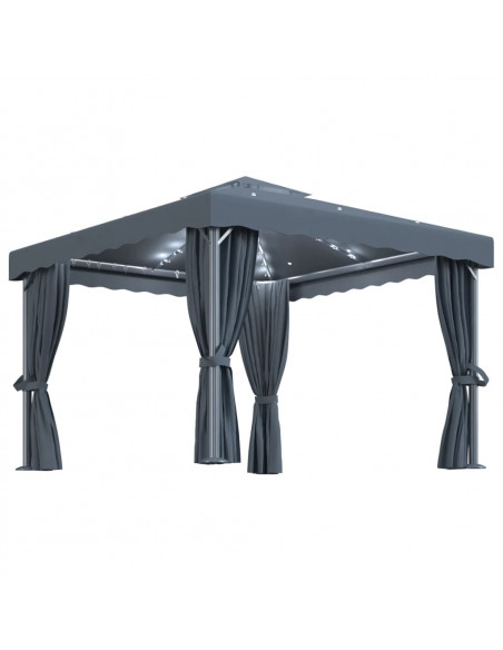 Gazebo con Tende e Stringa di Luci LED 3x3 m Antracite