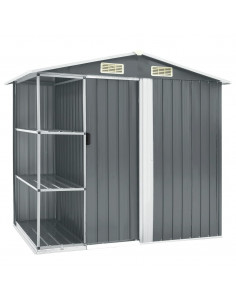 Capanno da Giardino con Scaffali Grigio 205x130x183 cm in Ferro 2