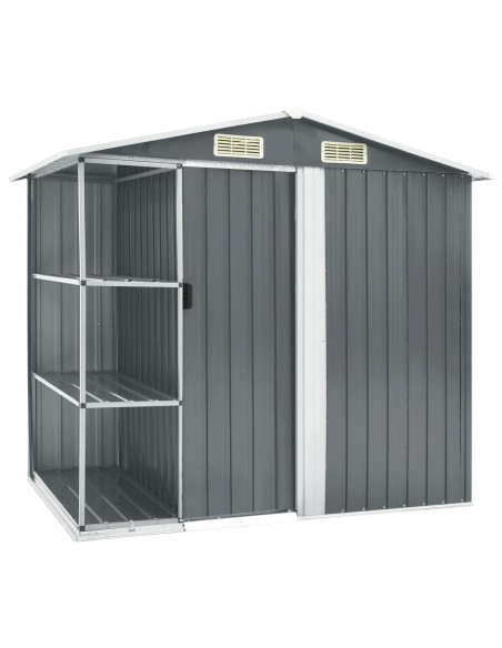 Capanno da Giardino con Scaffali Grigio 205x130x183 cm in Ferro