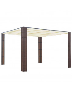 Gazebo con Tetto in Polyrattan 300x300x200cm Marrone e Crema 2