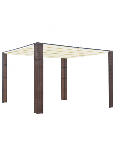 Gazebo con Tetto in Polyrattan 300x300x200cm Marrone e Crema