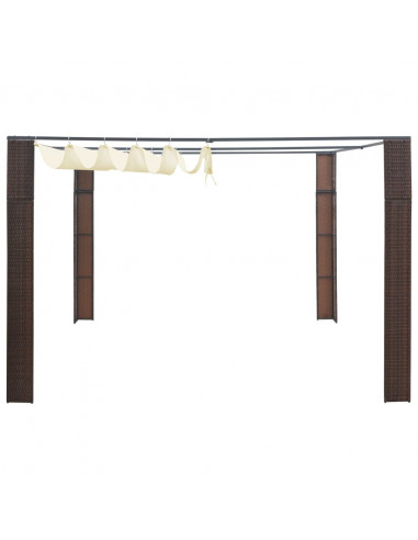 Gazebo con Tetto in Polyrattan 300x300x200cm Marrone e Crema