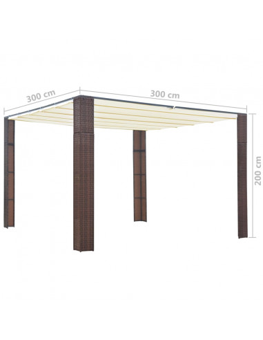 Gazebo con Tetto in Polyrattan 300x300x200cm Marrone e Crema