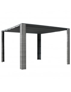 Gazebo con Tetto in Polyrattan 300x300x200cm Grigio e Crema 2