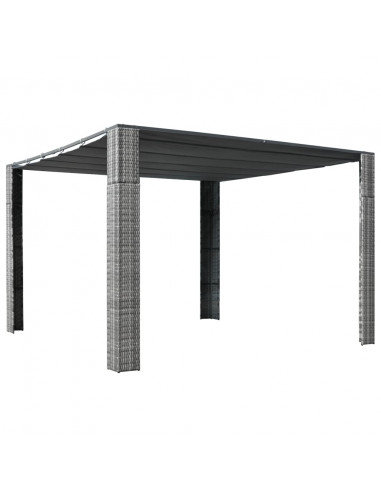 Gazebo con Tetto in Polyrattan 300x300x200cm Grigio e Crema