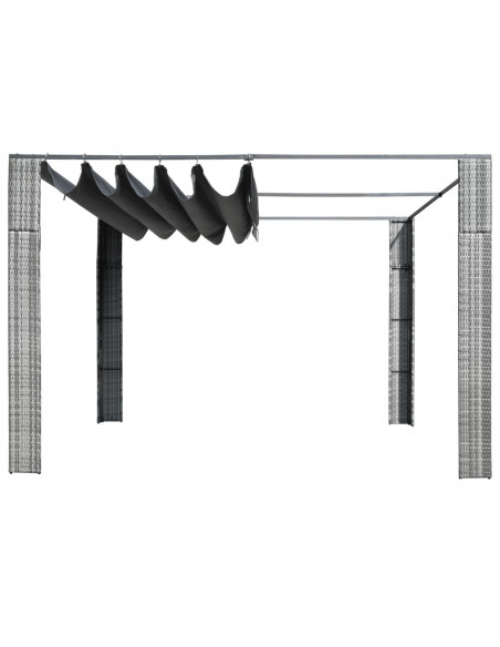 Gazebo con Tetto in Polyrattan 300x300x200cm Grigio e Crema
