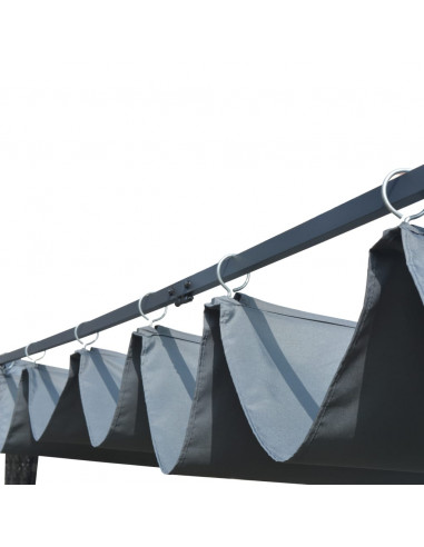 Gazebo con Tetto in Polyrattan 300x300x200cm Grigio e Crema