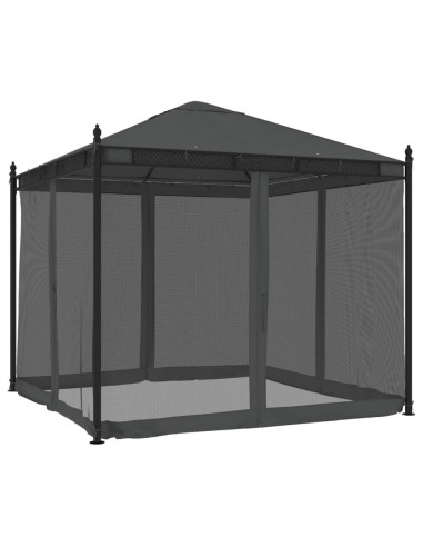 Gazebo con Pareti in Rete Antracite 2,93x2,93 m in Acciaio