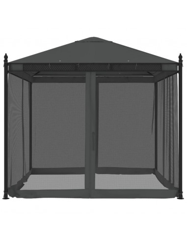 Gazebo con Pareti in Rete Antracite 2,93x2,93 m in Acciaio