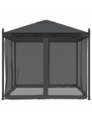 Gazebo con Pareti in Rete Antracite 2,93x2,93 m in Acciaio