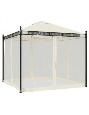 Gazebo con Pareti in Rete Crema 2,93x2,93 m in Acciaio