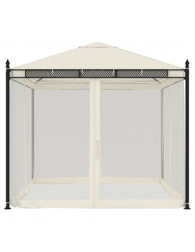Gazebo con Pareti in Rete Crema 2,93x2,93 m in Acciaio