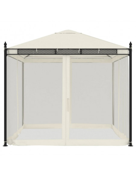 Gazebo con Pareti in Rete Crema 2,93x2,93 m in Acciaio
