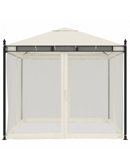 Gazebo con Pareti in Rete Crema 2,93x2,93 m in Acciaio