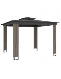 Gazebo con Tetto Doppio Antracite 2,94x2,94 m in Acciaio 2
