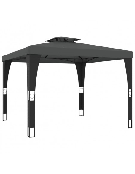 Gazebo con Tetto Doppio Antracite 2,98x2,98 m in Acciaio