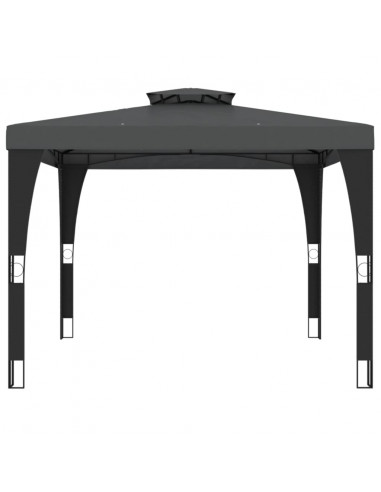 Gazebo con Tetto Doppio Antracite 2,98x2,98 m in Acciaio