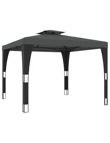 Gazebo con Tetto Doppio Antracite 2,98x2,98 m in Acciaio
